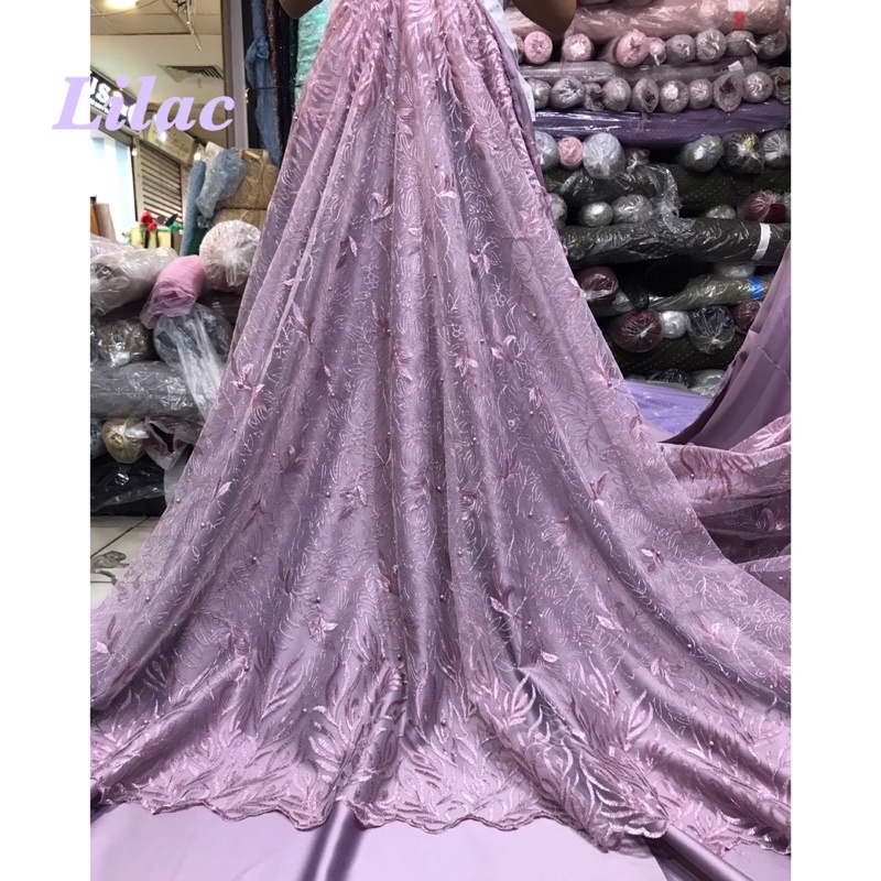 MURAH!!Kain bahan Tille akar mutiara bordir / bahan kebaya brokat tulle.