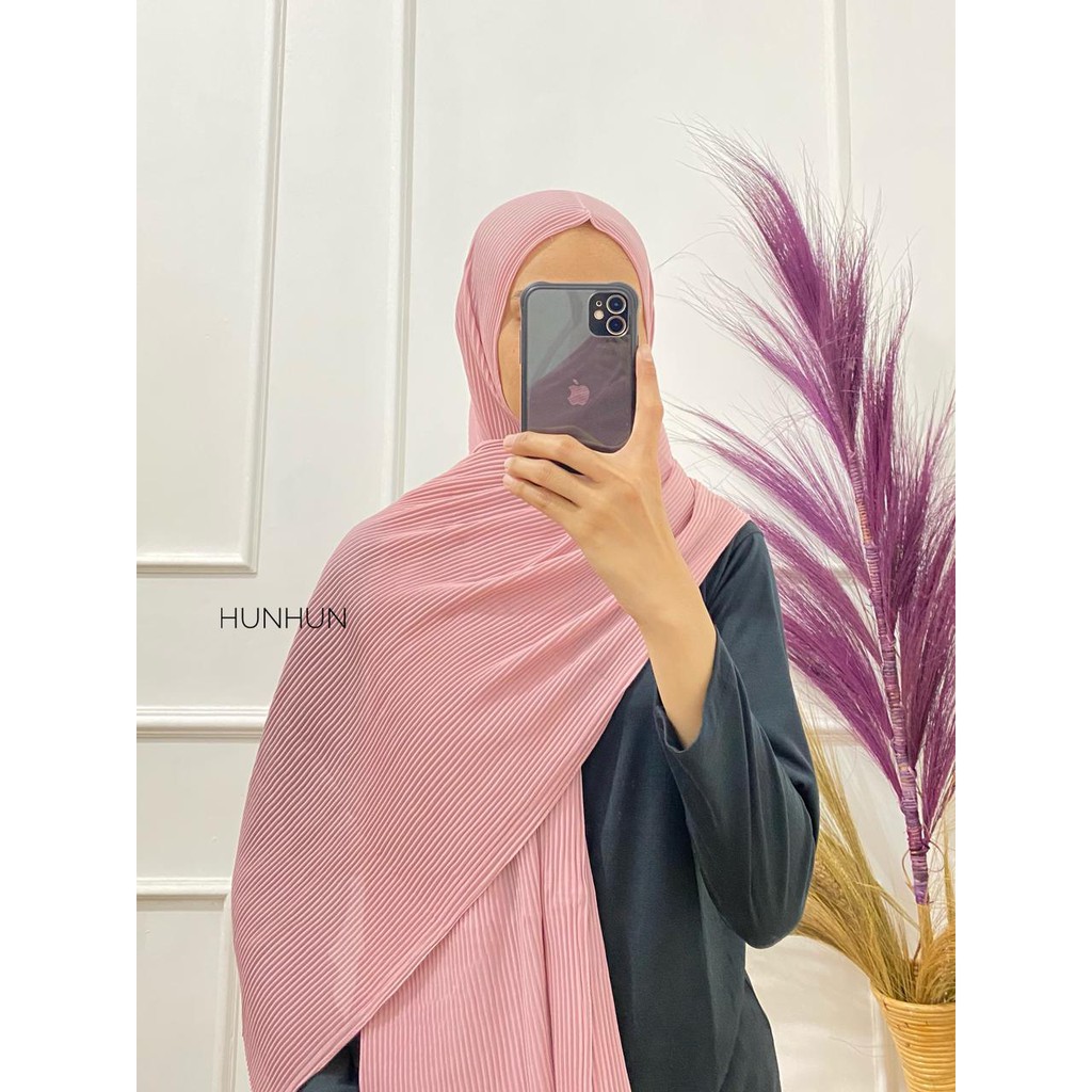 (Full Plisket Ceruty) Pashmina Pasmina Plisket Lidi Premium/ Fatin Jilbab Pasmina-FULL CERUTY (A)DUSTY