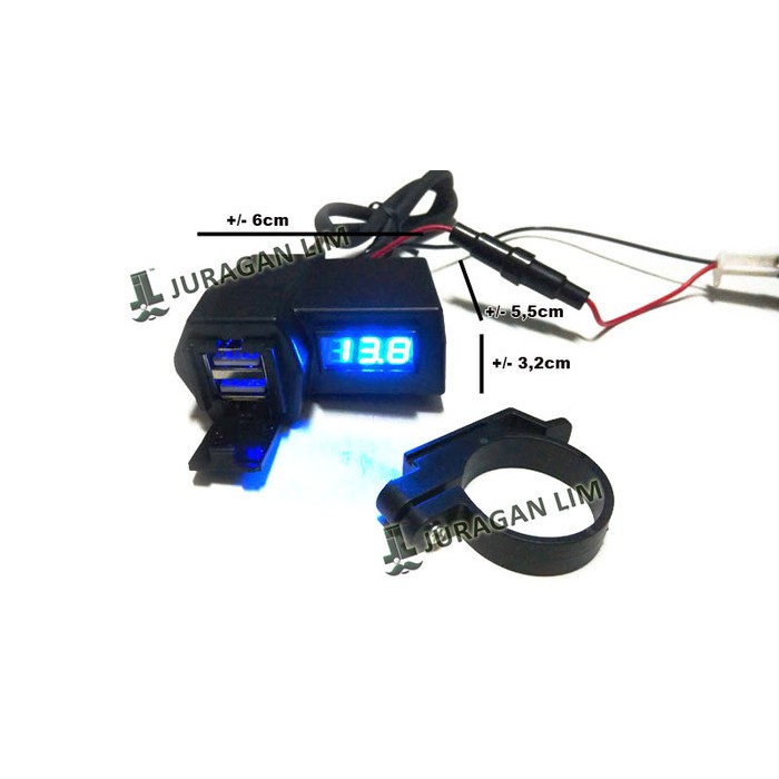 Voltmeter plus Charger HP 2 in 1 Mobil Motor - Biru