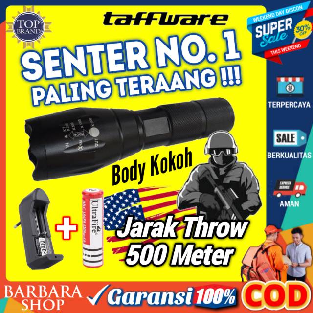 Senter LED Super Terang Jarak Jauh Cree E17 Laser XM-L T6 Lampu Outdoor Paket Senter Baterai Charger