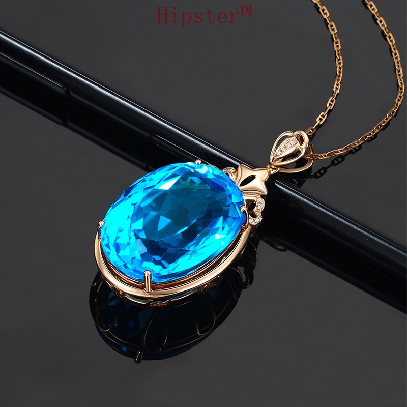 Popular New Fashion Sea Blue Gem Pendant 18K Rose Gold Water Necklace