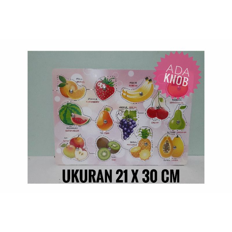 Puzzle Knob / Puzzle Kayu Knob Knop Huruf Hijaiyah Angka Sayur Buah