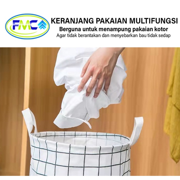 Keranjang Baju Laundry Bag Bulat Lipat Pakaian Kotor Bahan Kain Kanvas Tempat Pakaian Serbaguna Menampung Banyak