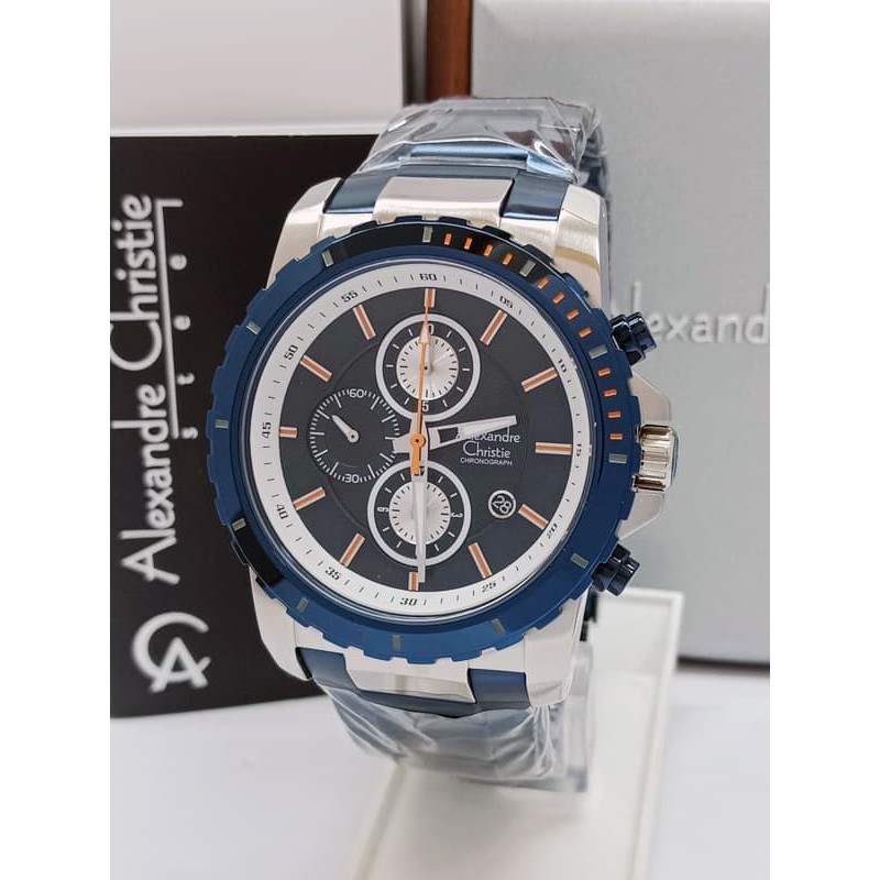 JAM TANGAN PRIA ASLI ALEXANDRE CHRISTIE AC 6141 PRIA SPORTY SILVER BLUE ORIGINAL I TERLARIS I