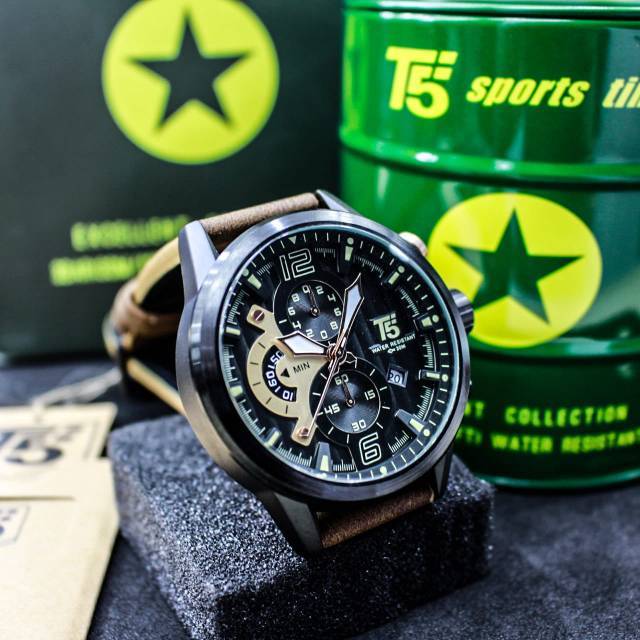 Jam T5 H 3630 leather chronograph bergaransi free box