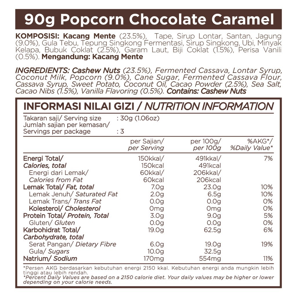 POPCORN - CHOCOLATE PEANUT (CHOCOLATE CARAMEL) - 60 GR - EAST BALI CASHEWS (YAVA)