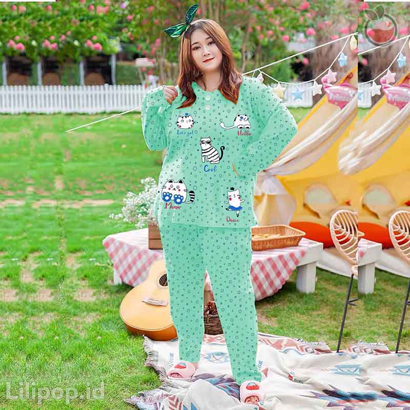 Lilipop.id  Baju Tidur Jumbo Cat XXXL Celana Panjang PP Bigsize Lengan Panjang Baby Doll Kaos