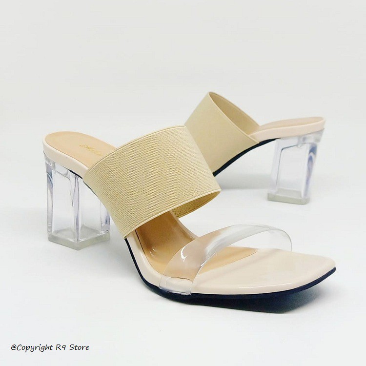 R9 MEGA DISKON ORIGINAL YR 39 Heels kaca jelly transparant kombinasi karet CINDERELLA 7cm
