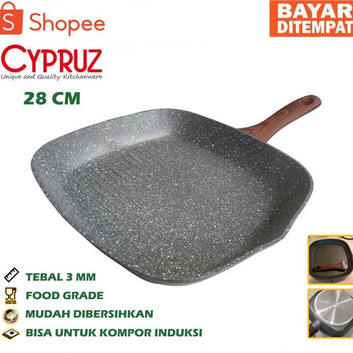 Cypruz Grill BBQ Pan Marble 28cm FP0649 Wajan Panggang Induksi