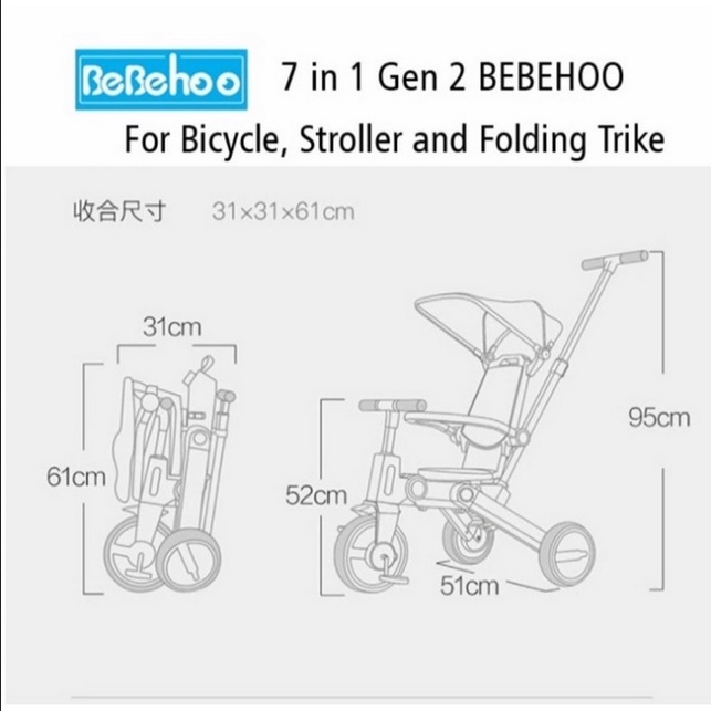 Bebehoo Gen 2 Stroller Bike 7in1 Tricycle Folding Strake Sepeda Lipat Anak