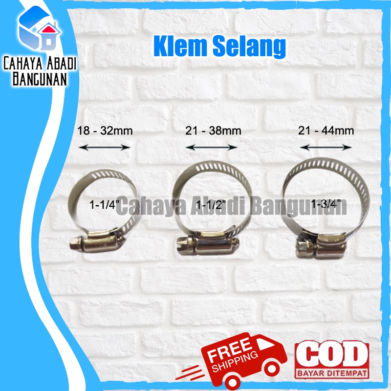 Klem Selang AIR / GAS 5/8&quot; 3/4&quot; 7/8&quot; 1&quot; 1-1/4&quot; 1-1/2&quot; 1-3/4&quot; 2&quot; 2-1/2&quot; 3&quot;