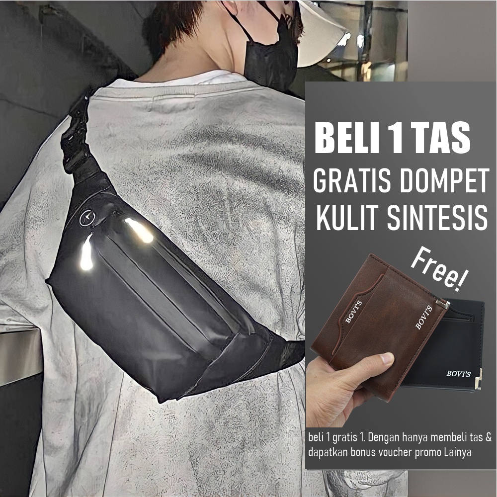 Tas Slempang Pria Distro Kulit Sintetis Premium Water Proof Kekinian Terbaru Waistbag Cowok Import Bahan Anti Air Slempang Bahu Laki Laki Untuk Menyimpan Dompen Dan Hp Tahan Air Free Dompet