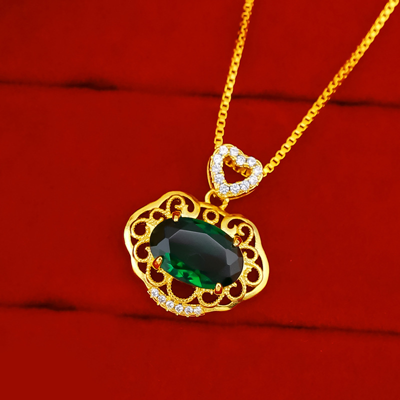 Kalung Liontin Giok Berlian Imitasi Zircon 18K Gaya Etnik Untuk Wanita