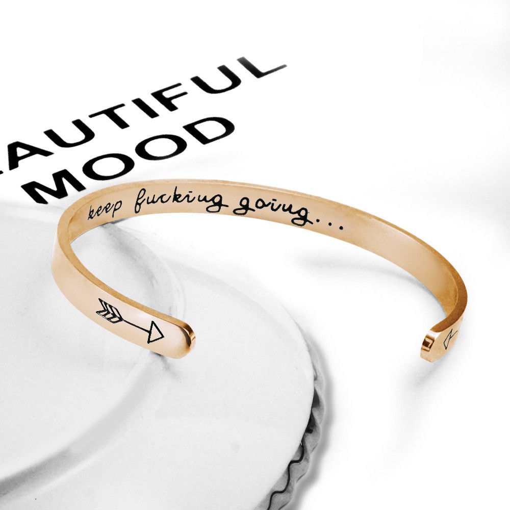 keep fucking going arrow bracelet inspirational stainless steel lettering open bracelet