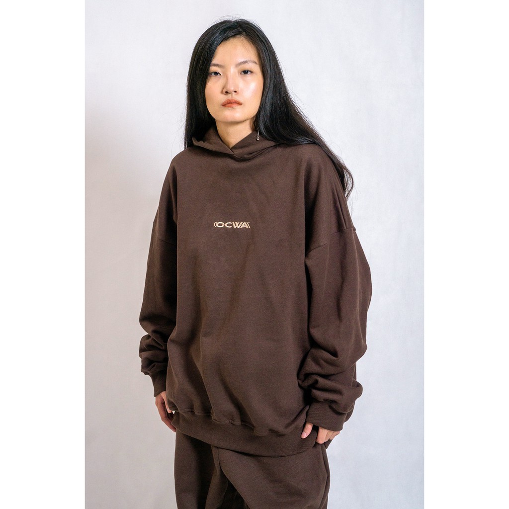 OCWA OVERSIZED HOODIE DARK BROWN LOGO
