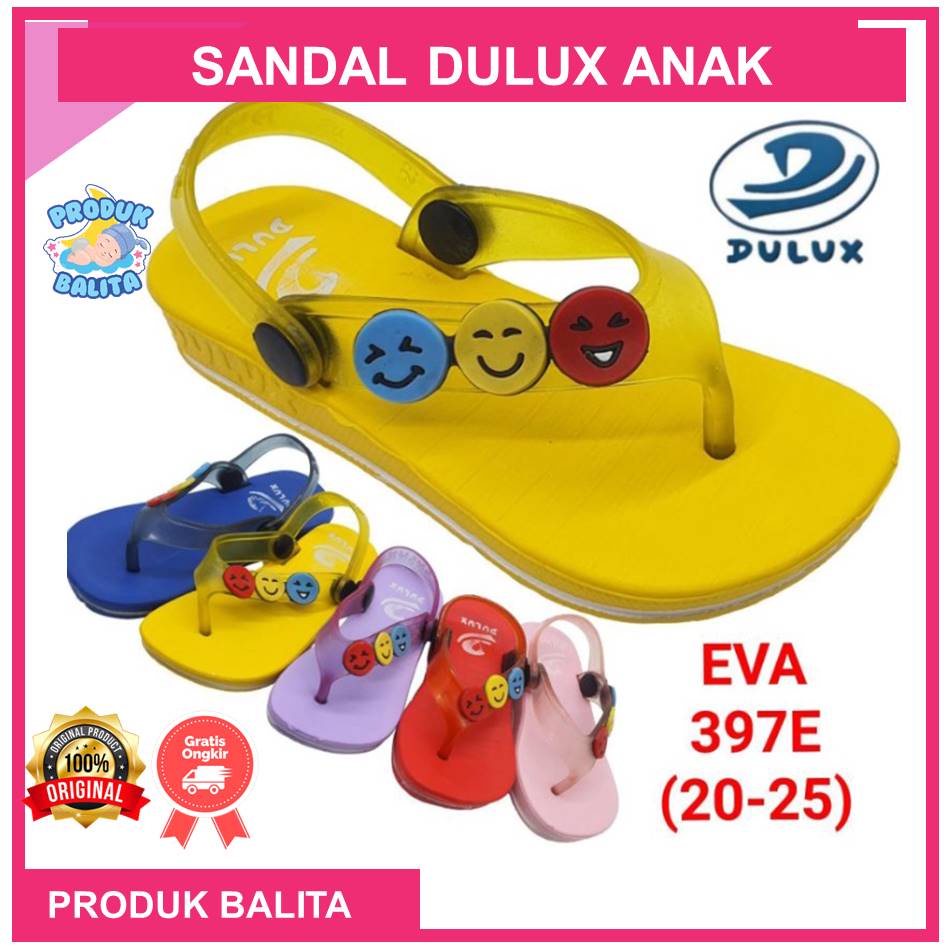 Sandal Dulux 397 E Sandal Jepit Anak Perempuan Laki-laki Tali Belakang Karakter Emoji Smile / Sandal Jepit Karet Anak Murah