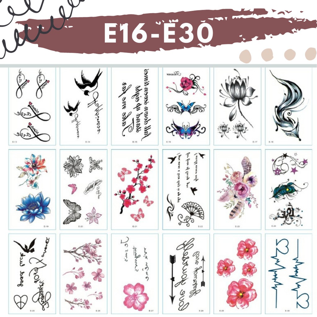 Stiker Tattoo kode E16-E30 | Tato Temporer | Waterproof