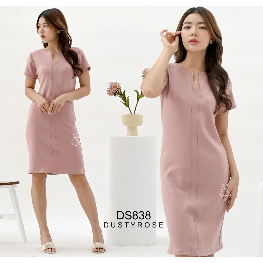 DS838 - DRESS KANTOR DRESS PESTA BASIC SEPAN STRETCH MURAH