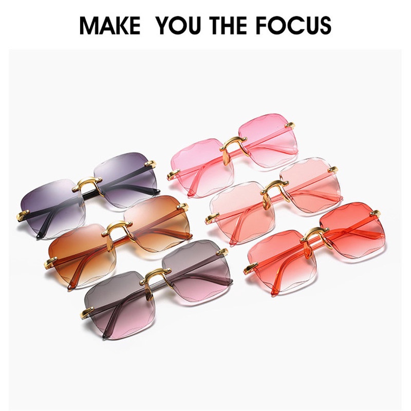 [ACKER] Mode Square Rimless Pink Gradient Kacamata hitam Untuk Wanita