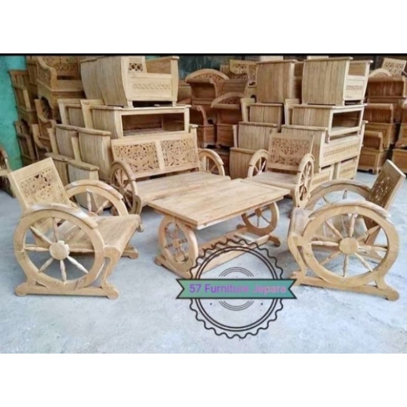 Set Meja Kursi Tamu Ukir Model Unik - Meja Mursi Tamu Roda Jati Mentahan
