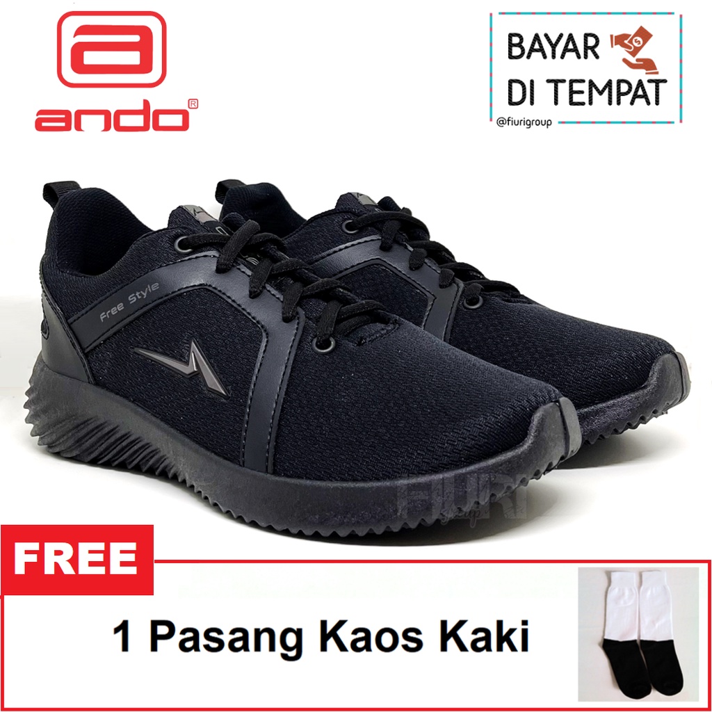 FIURI - ANDO ORIGINAL - VITORE 39-43 FULL HITAM - SEPATU SNEAKERS SPORT KANVAS SOL KARET ANAK LAKI-LAKI - SEPATU KETS TRENDY PRIA DEWASA - SEPATU OLAHRAGA LARI FITNES SENAM KERJA KULIAH SEKOLAH SD SMP SMA BERTALI COWOK MURAH PROMO DISKON BONUS KAOS KAKI