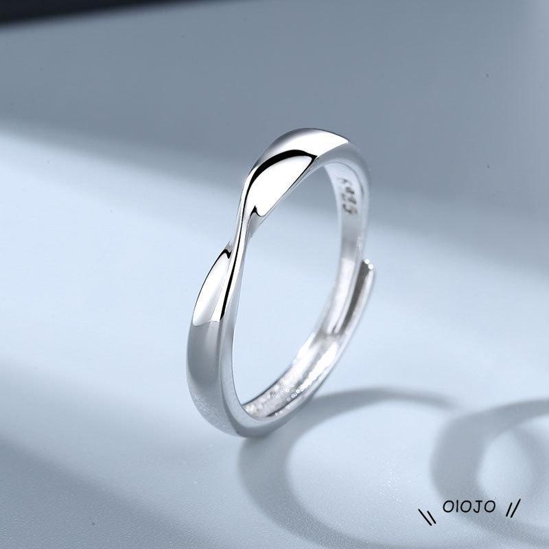 【COD】Cincin Pasangan Model Terbuka Adjustable Warna Silver Hias Berlian Imitasi Untuk Pria / Wanita