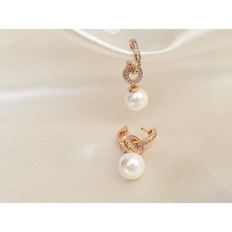 Anting Gantung 2in1 Mutiara Gold Titanium Antikarat Premium