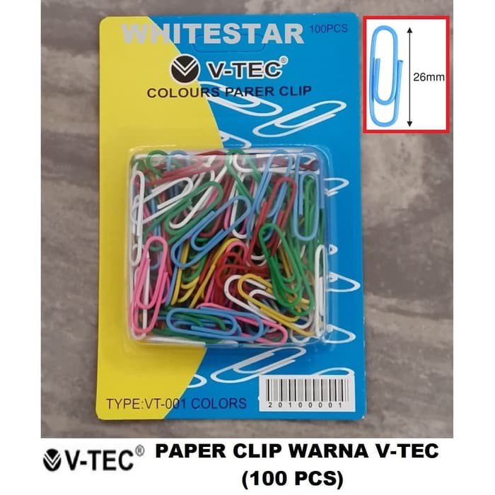 

Paper Clip Colours / Klip Kertas Warna / 100 pcs / VT-001 / Klip Kertas V-tec / Colours Paper Clip