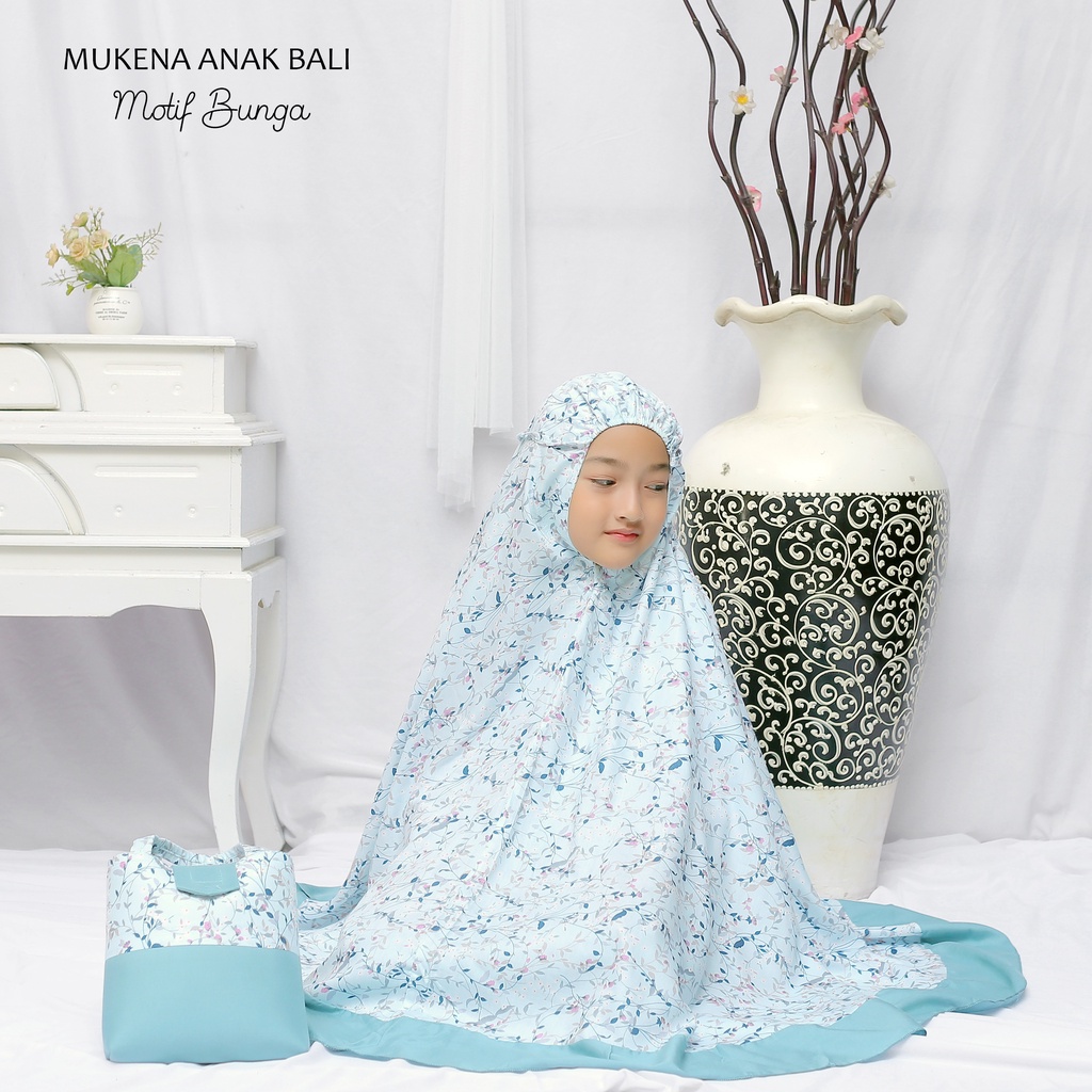 Mukena Anak Rayon Bali Motif Bunga (Usia 6-12 Tahun)