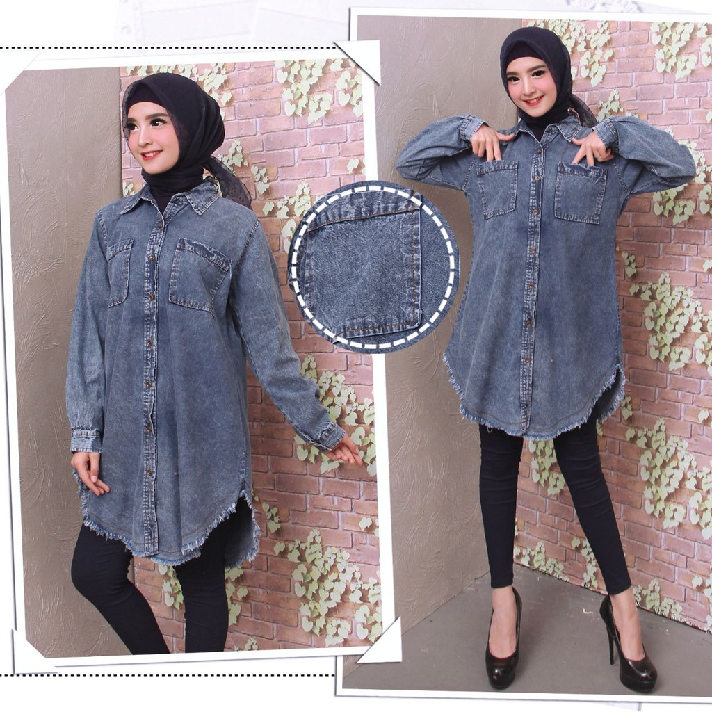 MOKOKOMO TUNIK JEANS IDOL LENGAN PANJANG ATASAN JEANS WANITA FASHION WANITA NT