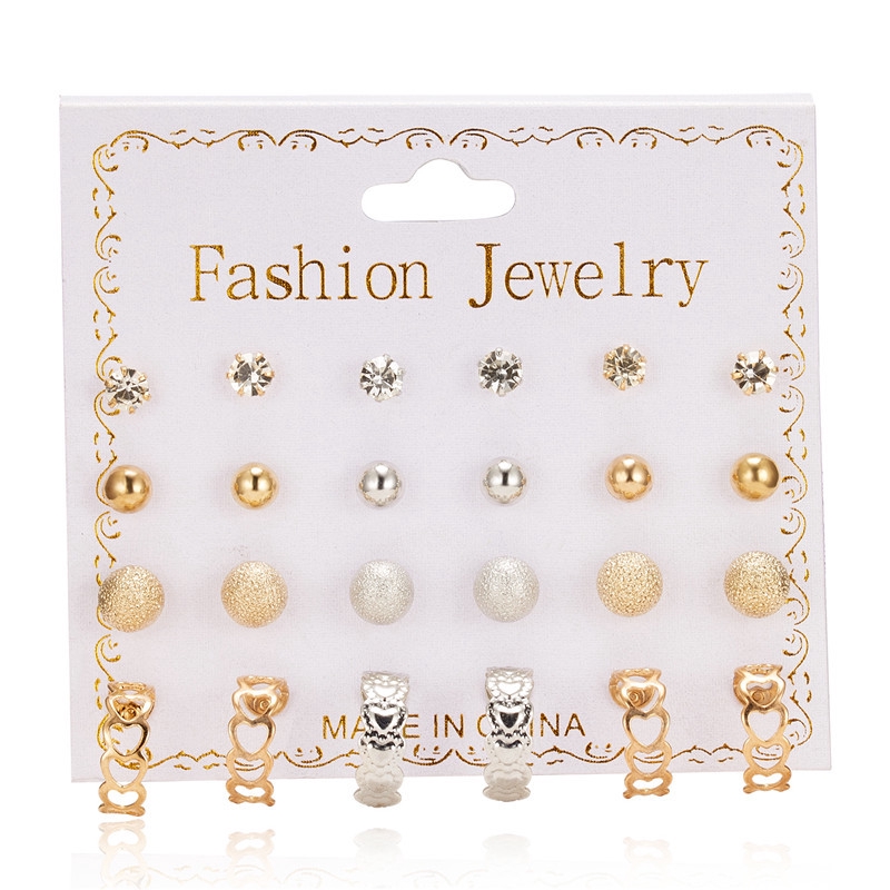 12 Pasang/Set Anting korea Tusuk Model Mutiara Intan Bentuk Bulat Gaya Korea Untuk Wanita Earrings piercing aksesoris wanita-9