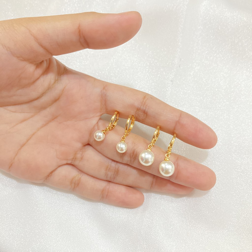 Anting Mutiara Bulat Lapis Emas Aksesoris Perhiasan Wanita L21E