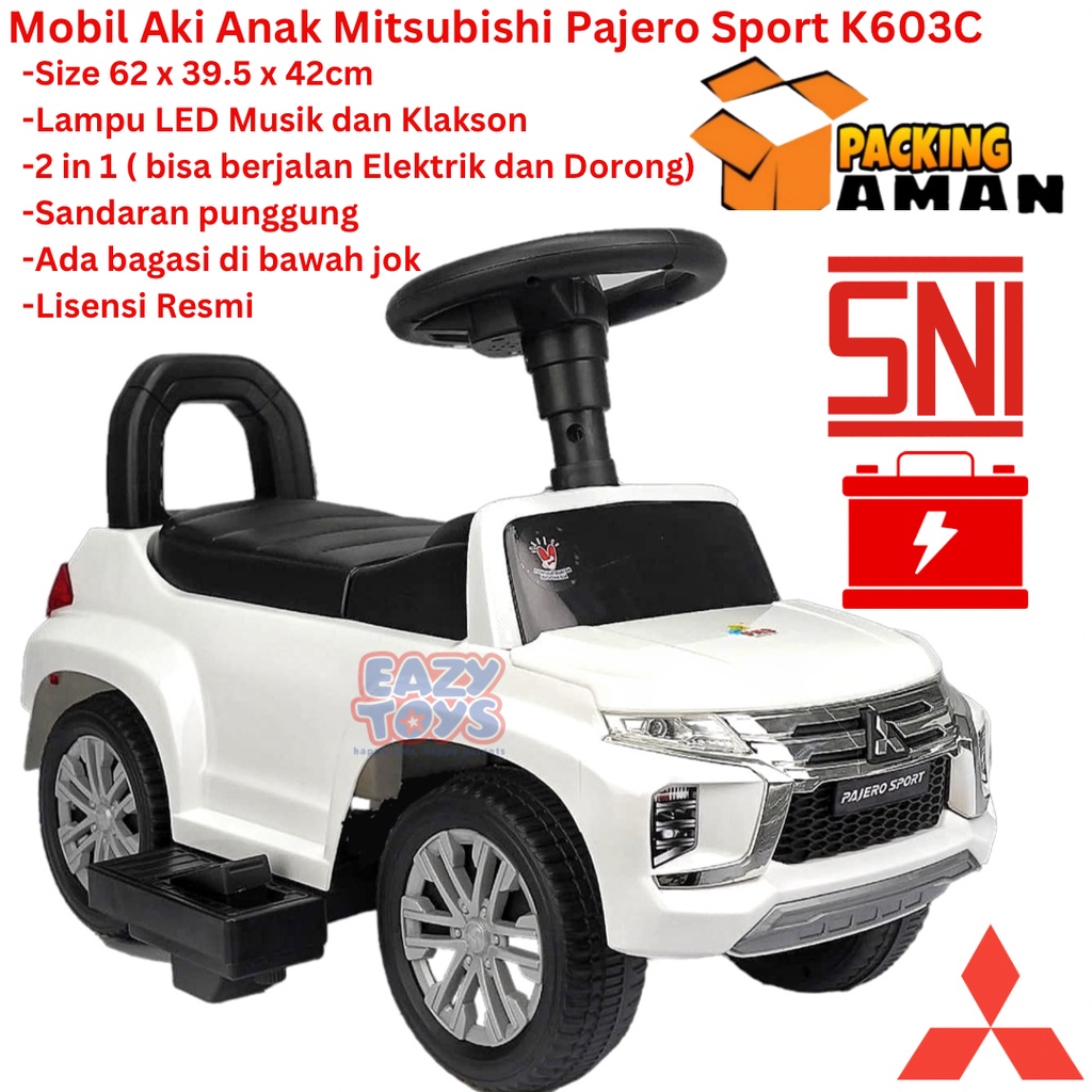 Mobil Aki Anak Mitsubishi Pajero Sportr 2 in 1 Fungsi Jalan Elektrik dan Dorong K603C Berlisensi Resmi