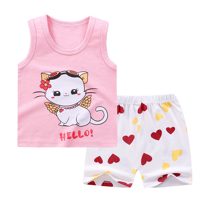 Baju Rumah Anak / Setelan Anak Impor / Setelan Baju Anak / Setelan Kaos Oblong Anak / Set Baju Anak Motif Kucing Kelinci Baby Shark /  Baju Anak Lucu