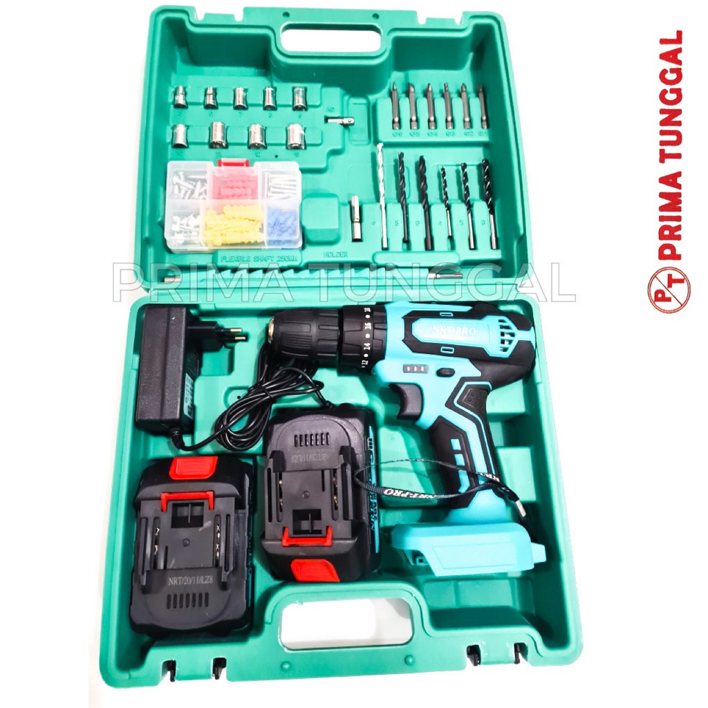 Mesin Bor Cas Set NRT PRO 20V 10MM DC 340 Bor Baterai Batre Cordless