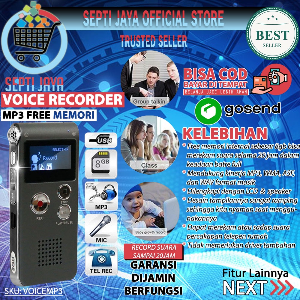 Jual SK-12 Digital Voice Recorder MP3 Player Free Memori 8Gb Alat ...