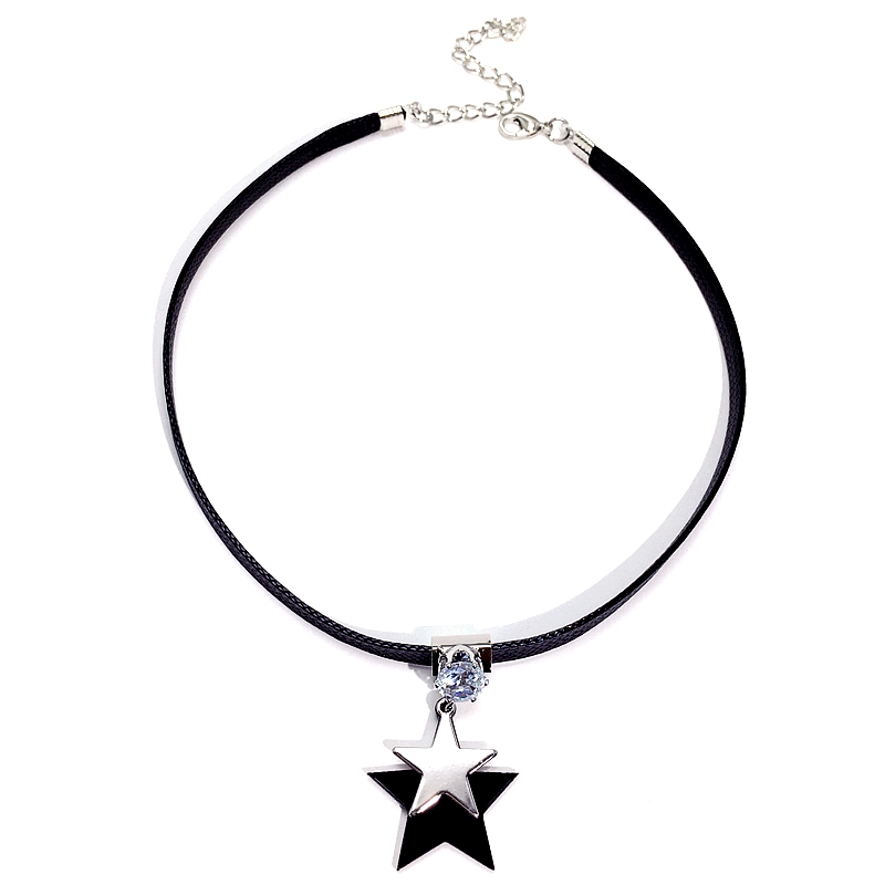 Fashion Womens Girls Black Choker Necklace with Pentagram Star Charm Pendant