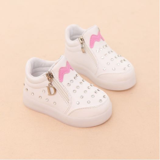 Sepatu Boot Anak Lampu Import Evisu Diamond Stoods Zipper Putih-UNX 0200