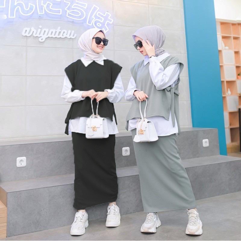 Syasweater- One set ROMPI + Rok Span /Celana Rok / Maxi Skirt Original /Rok Rajut Wanita