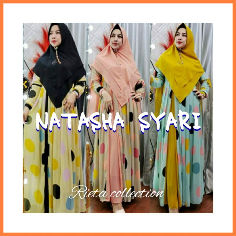 FASHION MUSLIM WANITA GAMIS NATASHA SYARI MOTIF POLKA POLKADOT  / JEHAN SYARI CERUTY BABYDOLL TERBAR