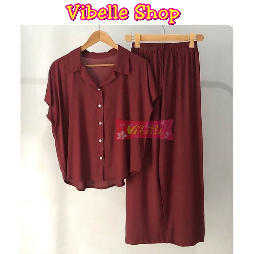 VIBELLE SHOP STELAN PIYAMA CP SET KEMEJA POLOS WANITA HARGA PROMO BAJU TIDUR SUPER MURAH-3