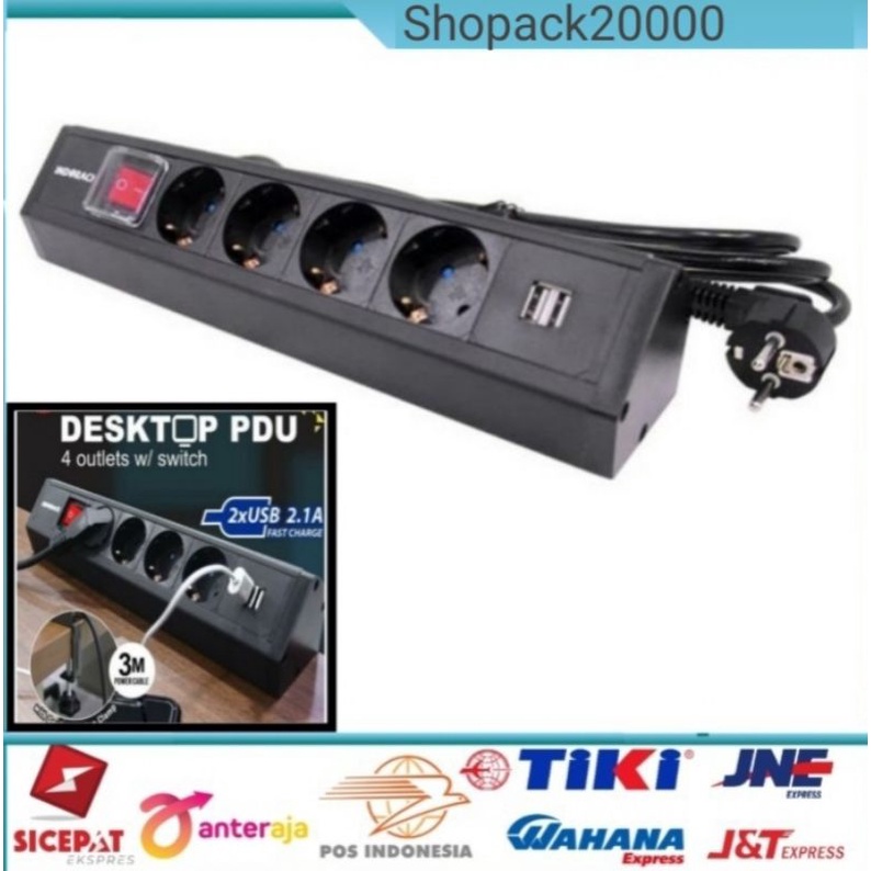 Stop kontak Meja PDU 4 Anti Petir With 2xUSB Fast Port