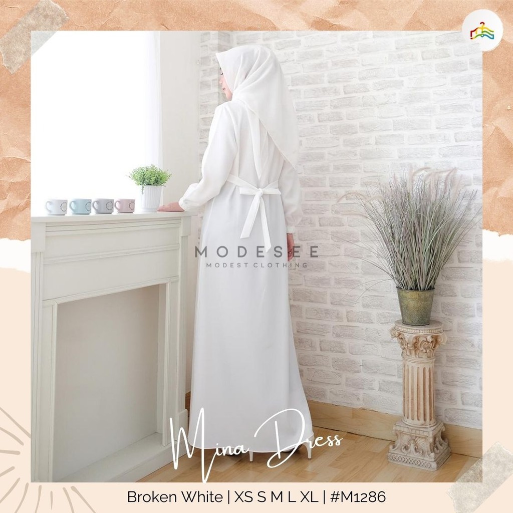 Modesee Gamis Putih Hitam Polos Basic Layer Busui Wanita Muslim Mina Dress, Gamis S M L XL XXL, Gamis Jumbo 2XL 3XL 4XL 5XL-2