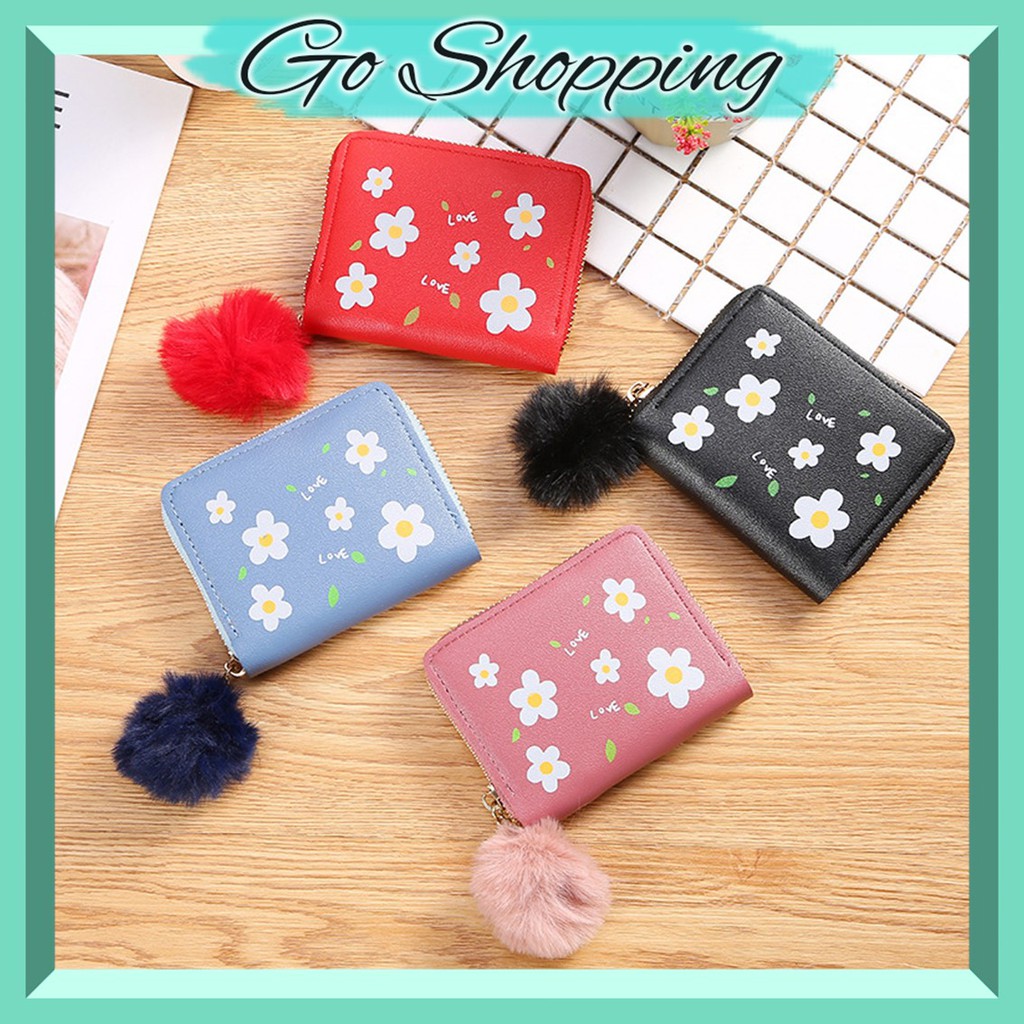 GO! DL382 Dompet Wanita Kecil Motif Bunga Daisy Dompet Kecil Wanita import gantungan bulu cod