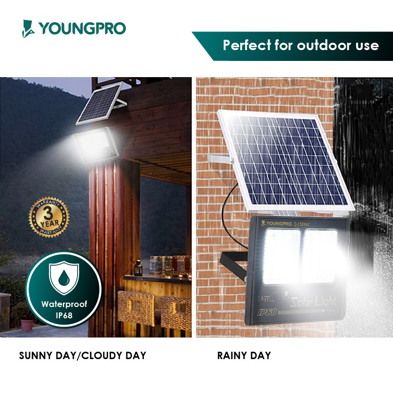 Youngpro S150D - Lampu LED Sorot Dinding Taman Hemat Energi Panel Solar 150 Watt Garansi 3 Tahun