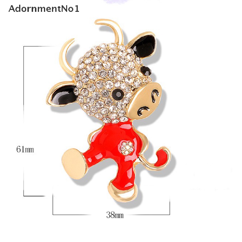 (AdornmentNo1) Bros Pin Enamel Desain Sapi Kartun Hias Kristal Untuk Unisex