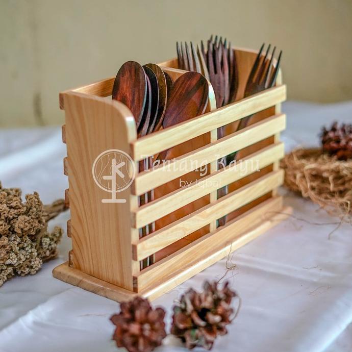Tempat Sendok Garpu Kayu / Wadah Sendok Garpu Kayu