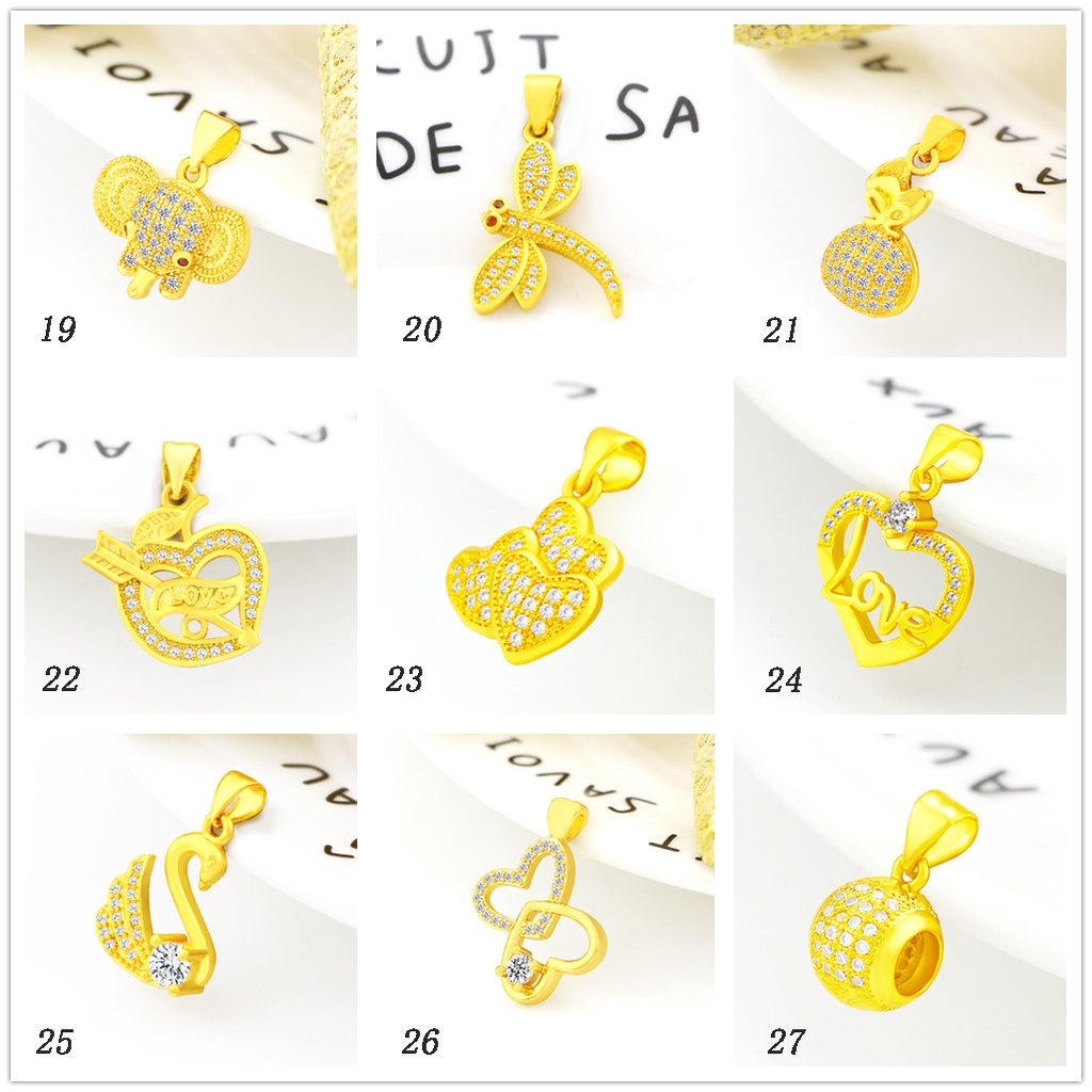 Kalung Rantai Lapis Emas Asli Kadar 375 Liontin Hati / Bunga / Cherry / Angsa / Ruby / Berlian Imitasi Untuk Wanita