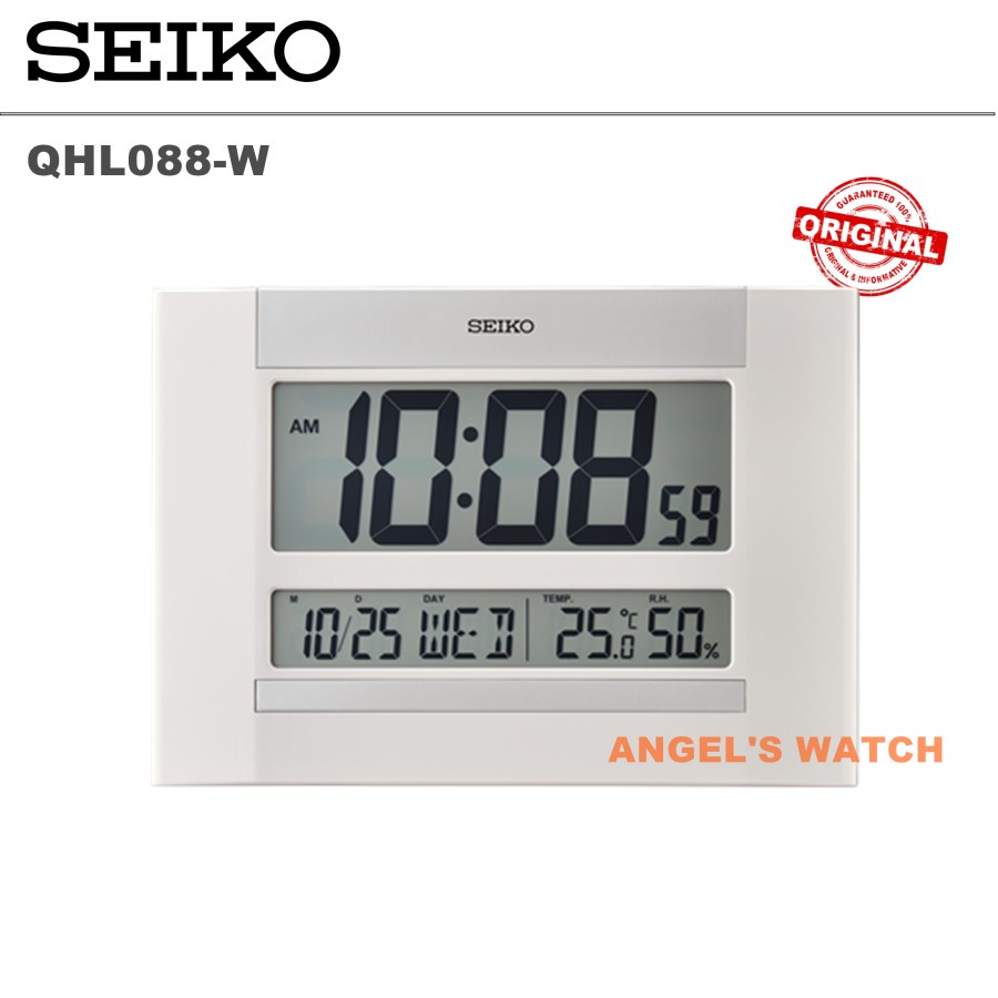 JAM DINDING DIGITAL SEIKO QHL088 QHL088W Tanggal suhu lengkap