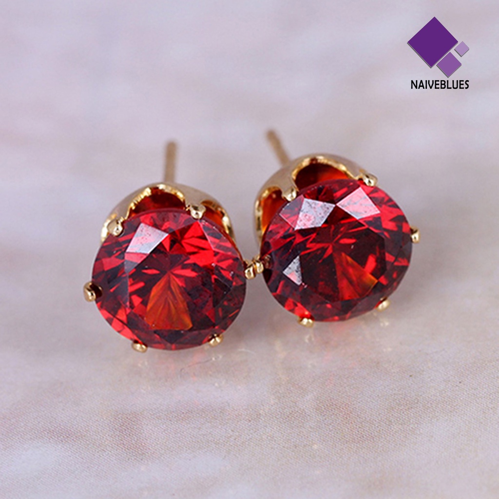 Anting Stud Bentuk Bulat Kubik Gaya Elegan